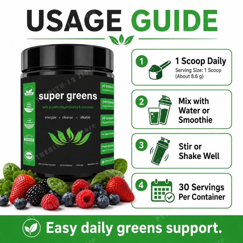 Super Greens Powder with Fruit - Digestive Enzyme Blend review and price