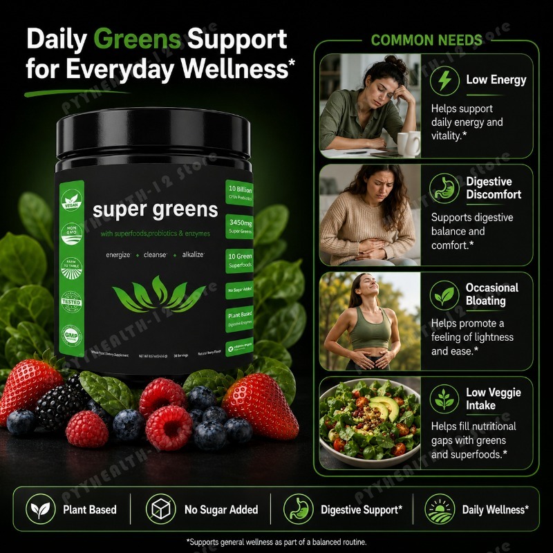 Super Greens Powder with Fruit - Digestive Enzyme Blend review and price