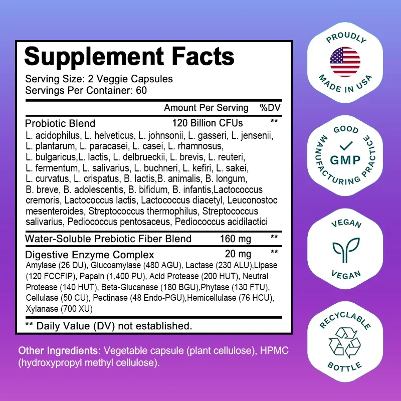 Probiotics 120 Billion CFU 36  - Digestive Enzyme Blend review and price